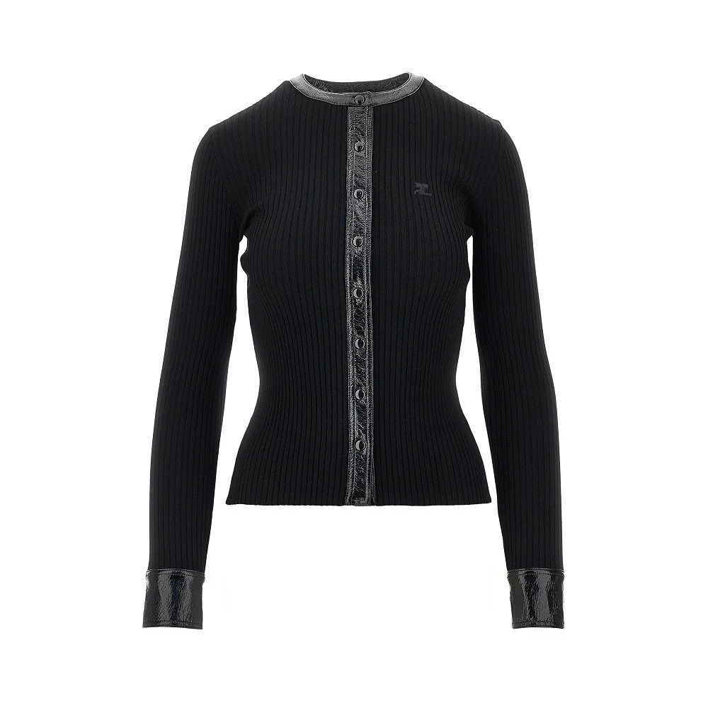 Courreges Ribbed Cardiga With Vinyl Trimmings